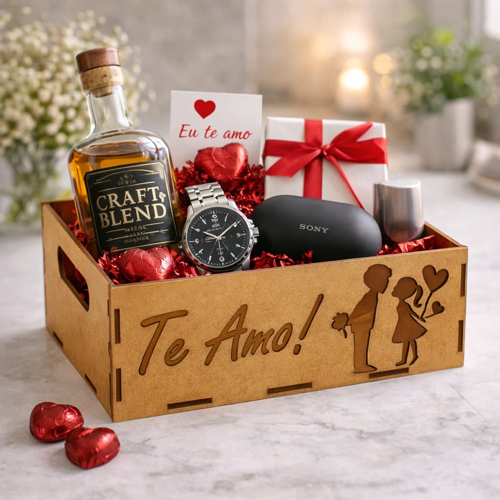 10 Bandejas MDF 20x15x7 Te amo Casal Namorados Feminino Masculino Presente Chocolate Relogio Perfume