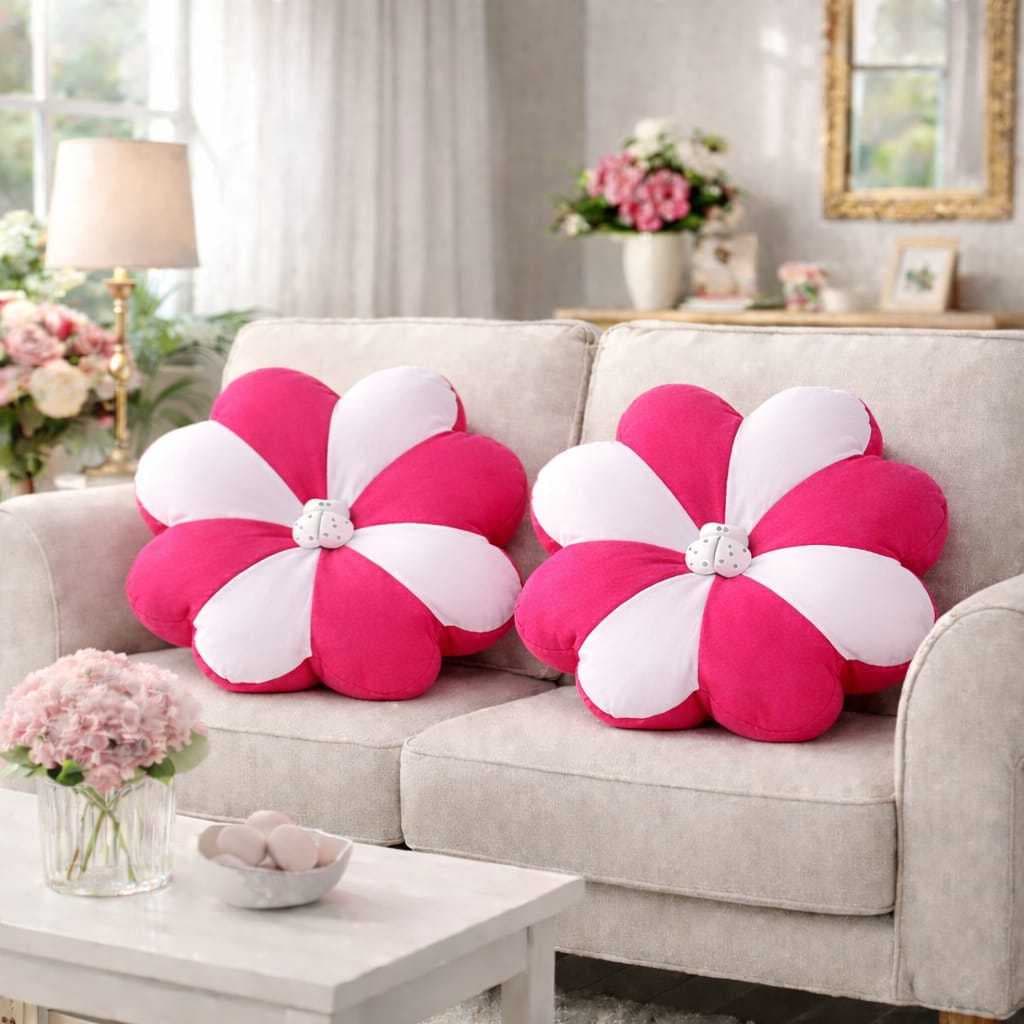 Kit Par 2 Almofadas Decorativas Flor 40x40cm Redonda com Zíper Almofada Fofa para Sofá, Cama ,Quarto