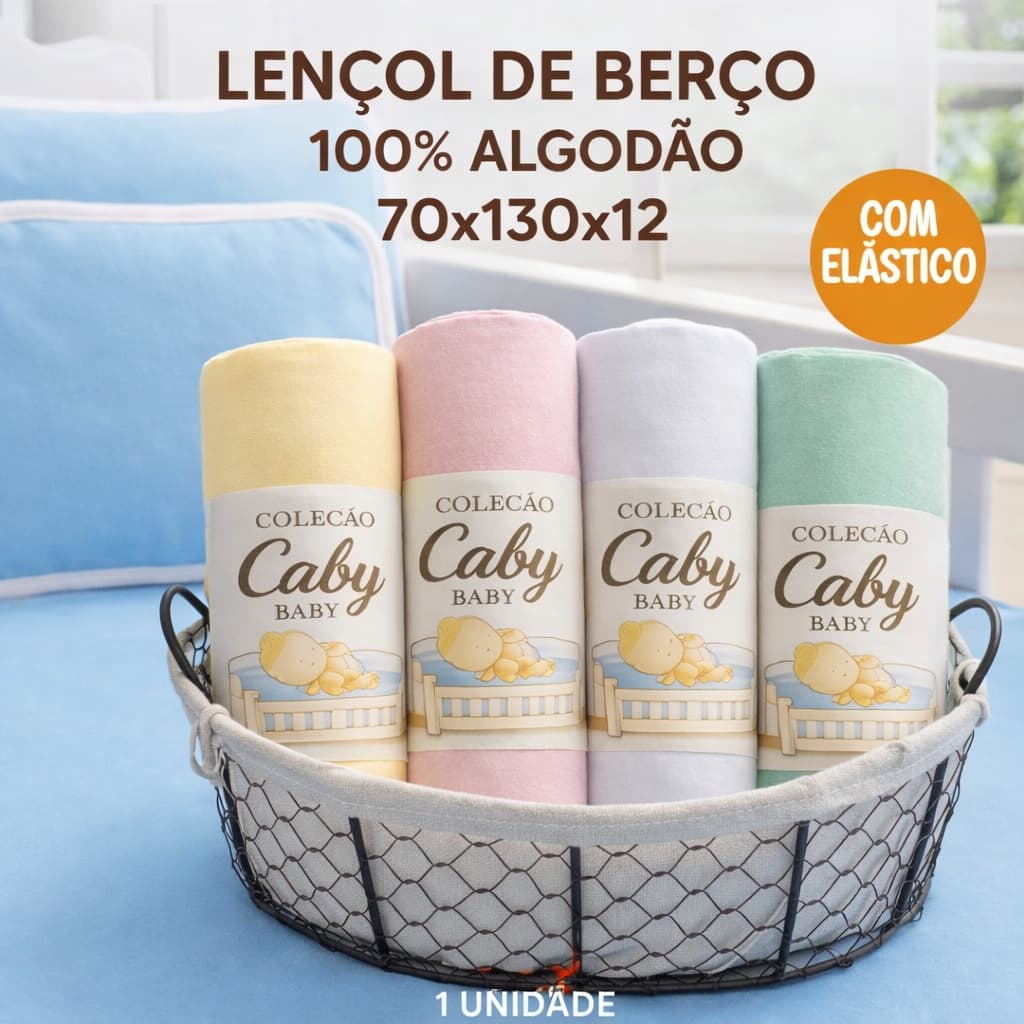 Lençol de Berço 100% Algodão 70x130x12 com Elástico – Malha Confortável