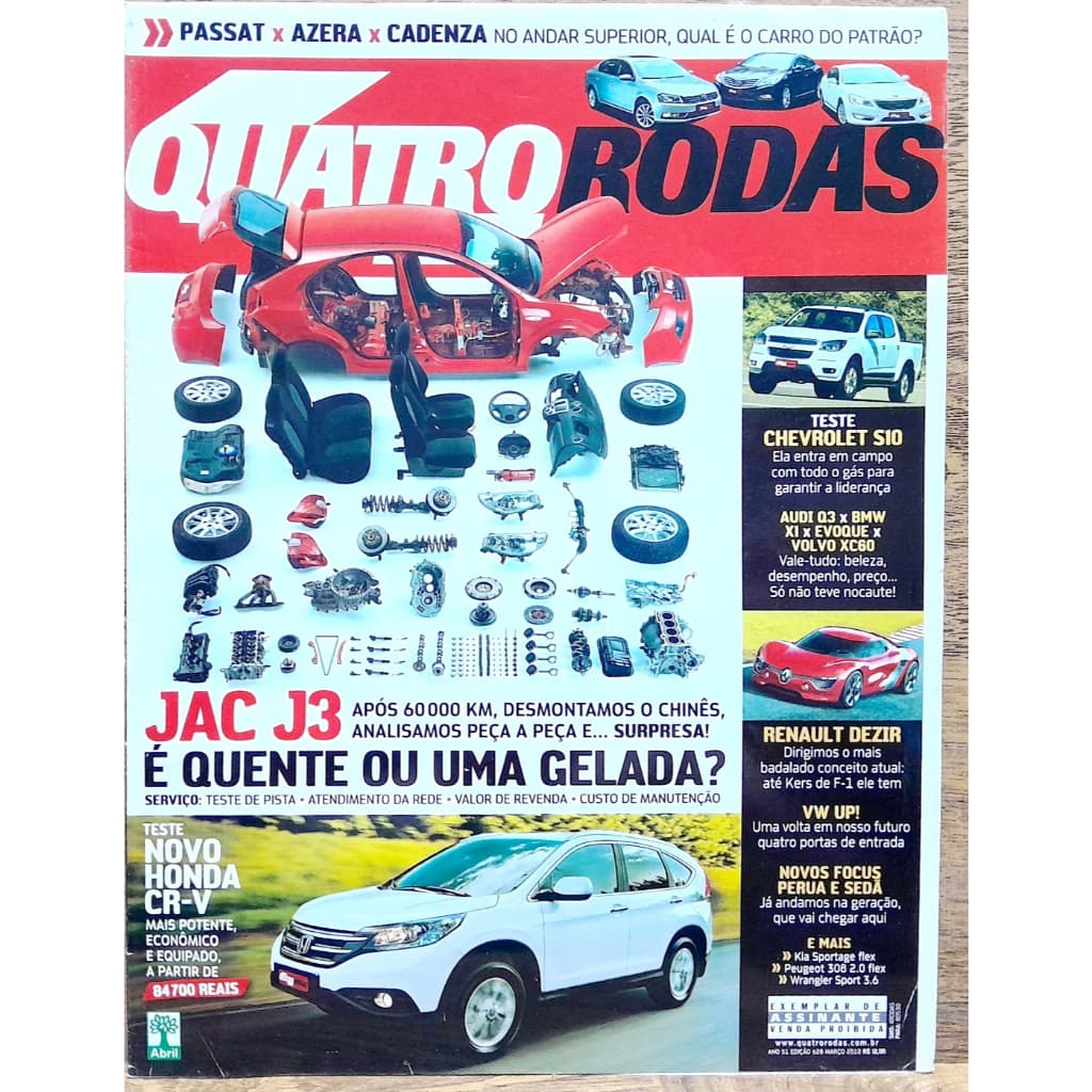Revista Quatro Rodas 628 Jac J3 Teste Cr-v Passat Azera S10 Cadenza Evoque Wrangler