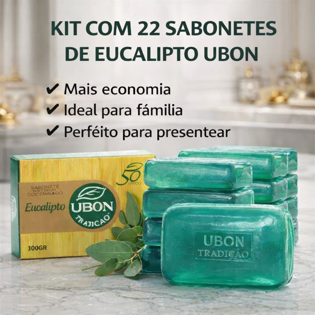 22 Sabonetes Eucalipto em Barra natural glicerinados Sauna Ubon 100g Suavidade Apos Banho