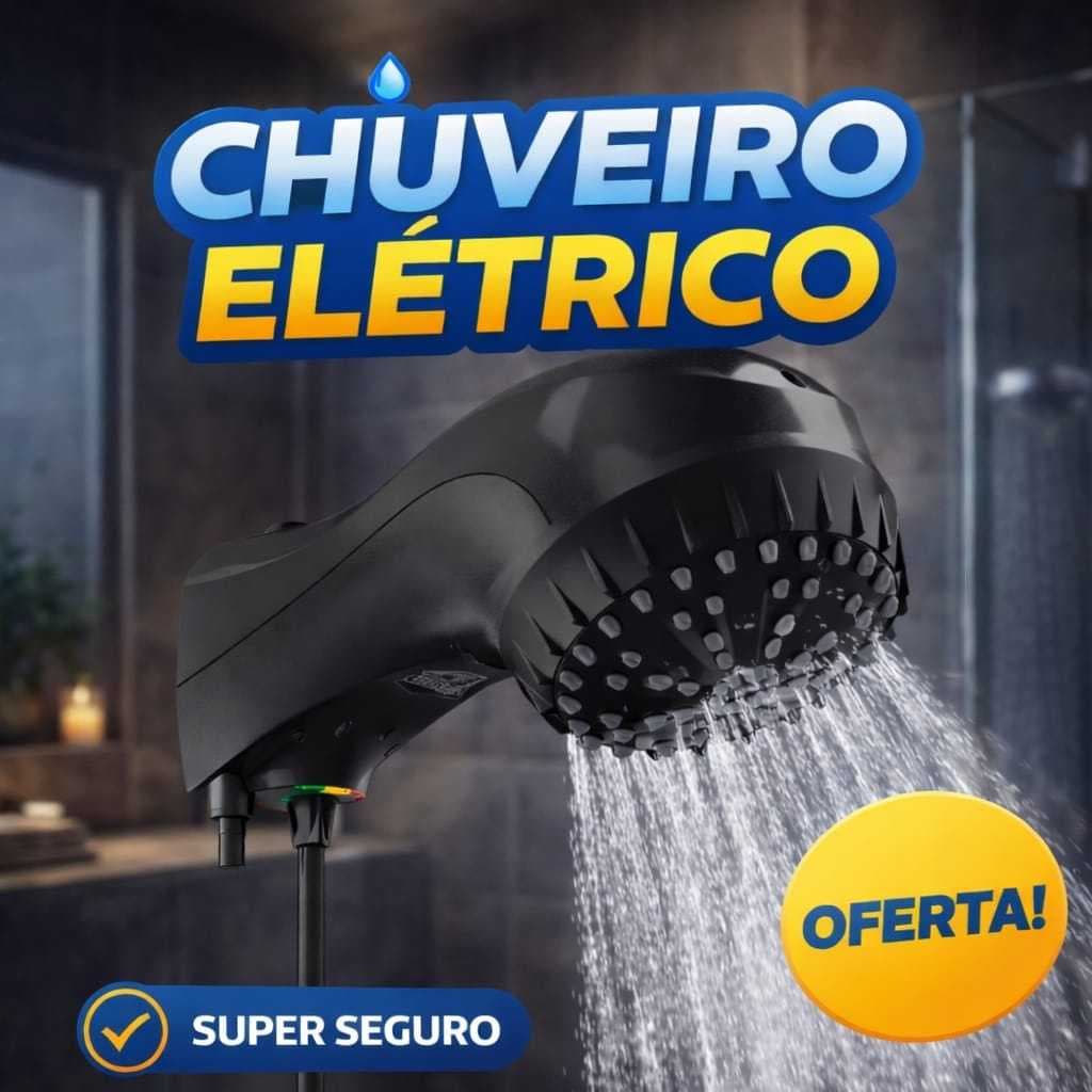 Chuveiro Elétrico Preto Black Piano Top Banho Sintex 220V 5500W