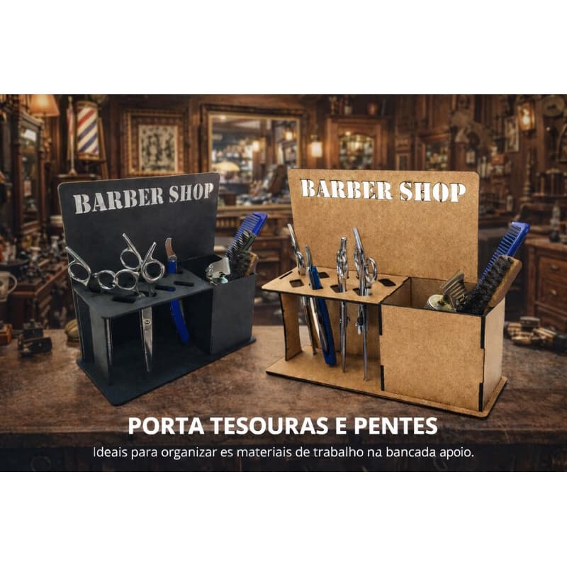Porta Tesouras Porta Pentes Navalhetes Escovas Barbearia Preto Cru Bancada