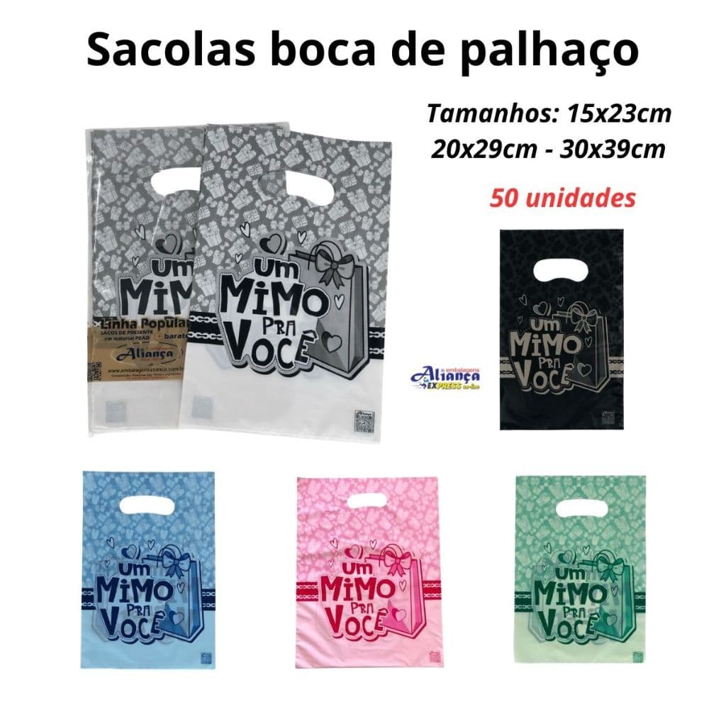 50 Sacolas Boca de Palhaço 0,8 Um Mimo Tamanhos a Escolha