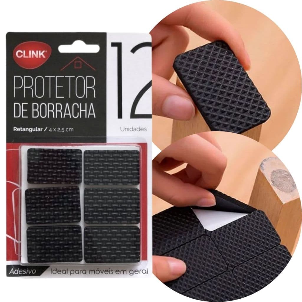 Kit 12 Protetor Borracha Retangular Pé de Cadeira Moveis Garagem Com Adesivo Multiuso Pe de Cadeira Sofa Mesa