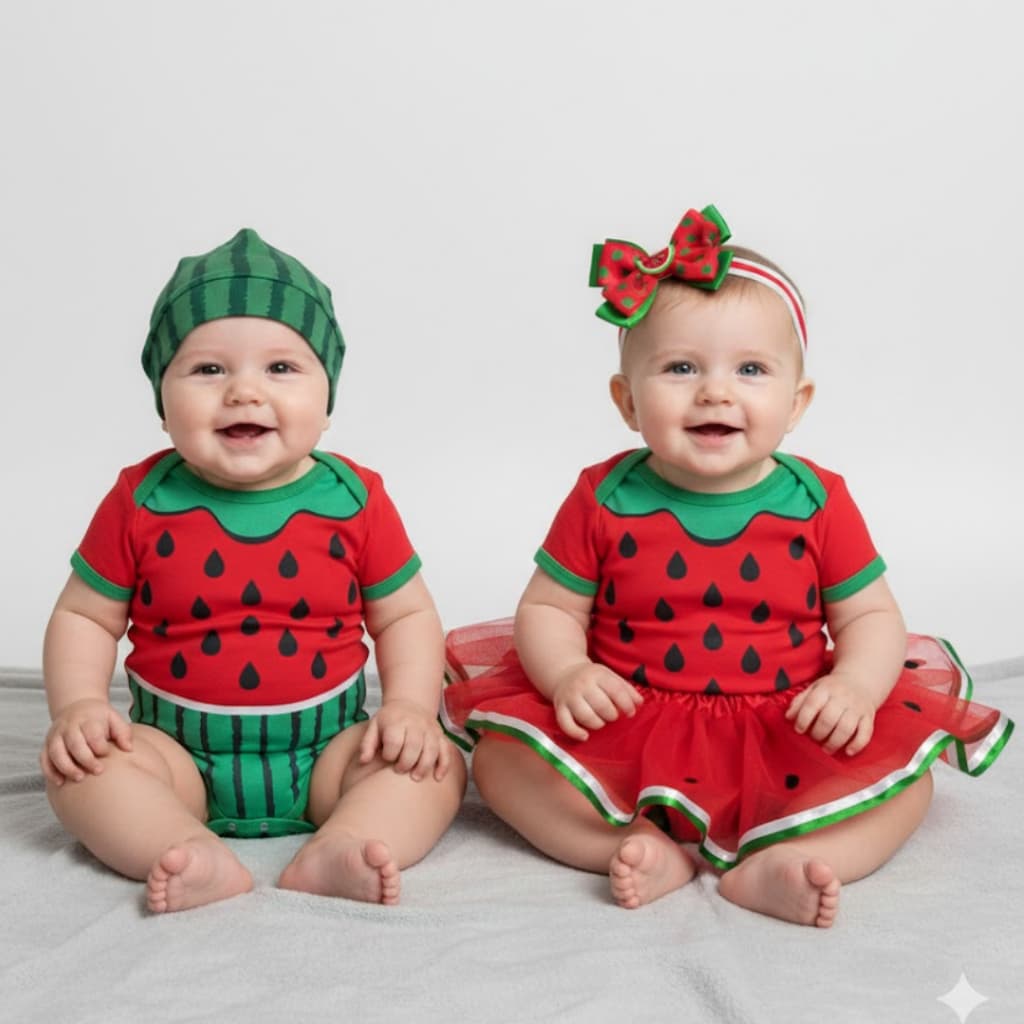 Body Bebê Melancia +Touca - Look Frutinha para Bebês, Tamanhos RN ao G
