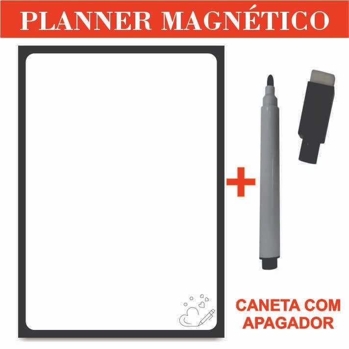 Imã de Geladeira Planner Semanal com Caneta Escreve e Apaga Magnético