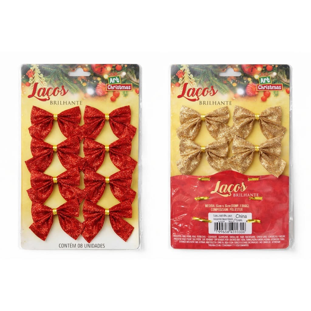 Enfeite Laço Brilhante para Árvore de Natal Kit com 8 Laços