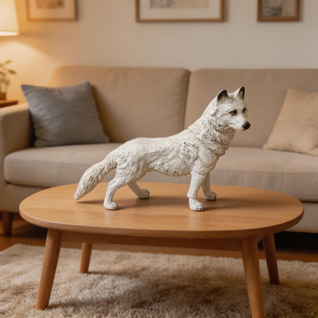 Escultura De Lobo Branco Decorativo Em Resina Estilo Realista