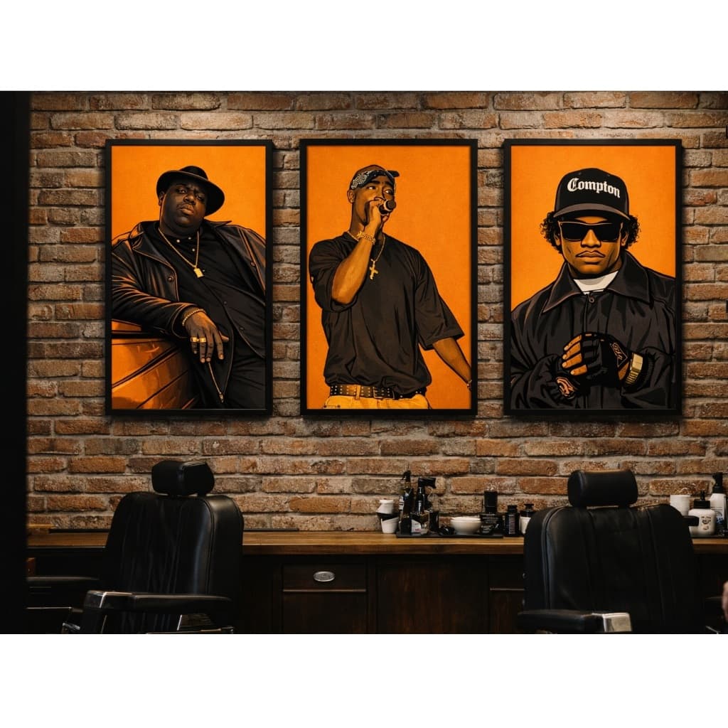 Kit 03 Quadros Lendas do Rap 2pac Eazy-E e Notorious B.I.G.Moldurado Grande 30 x 40 cm