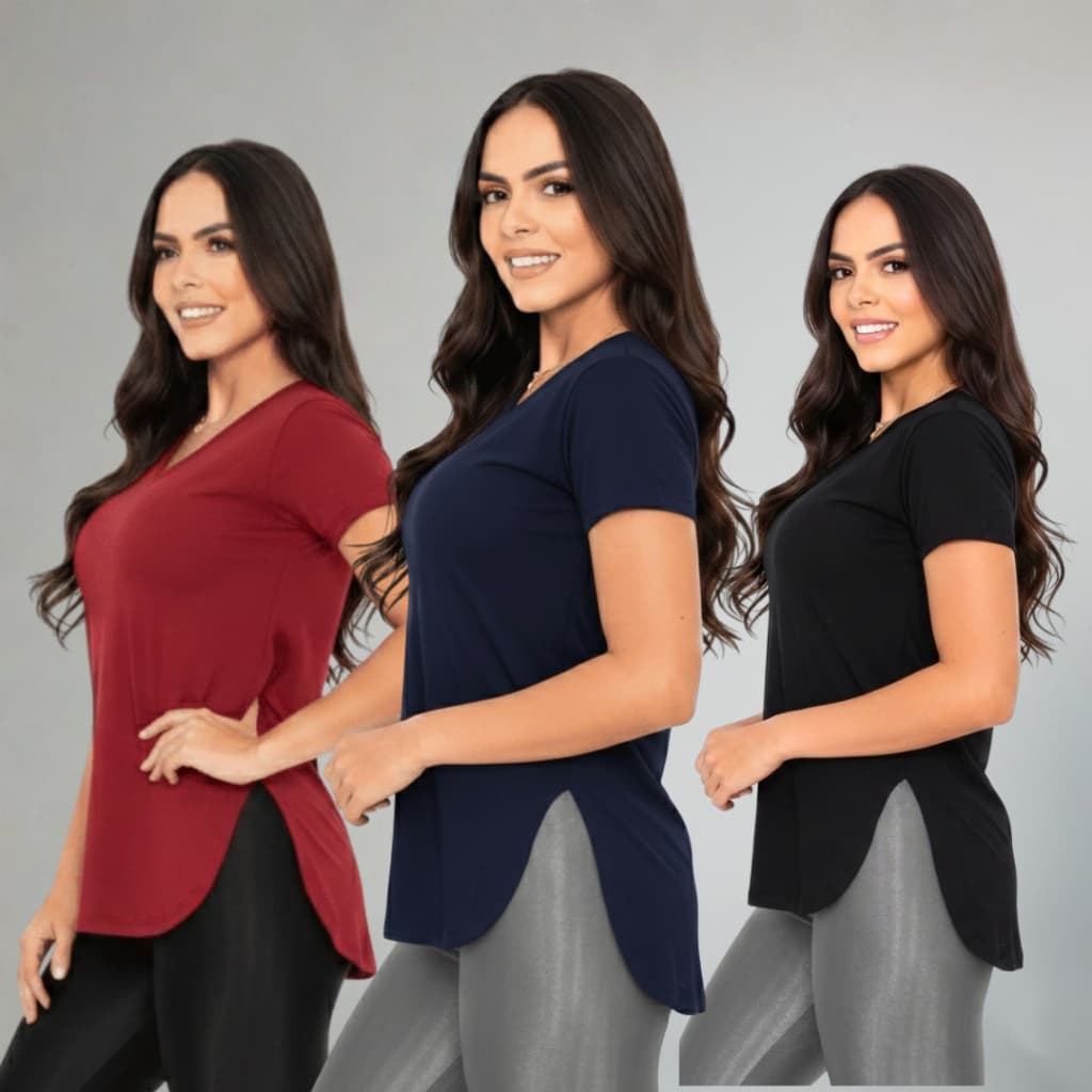 Kit 3 Blusa Feminina Camiseta Tapa Bumbum Academia Fitness Treino