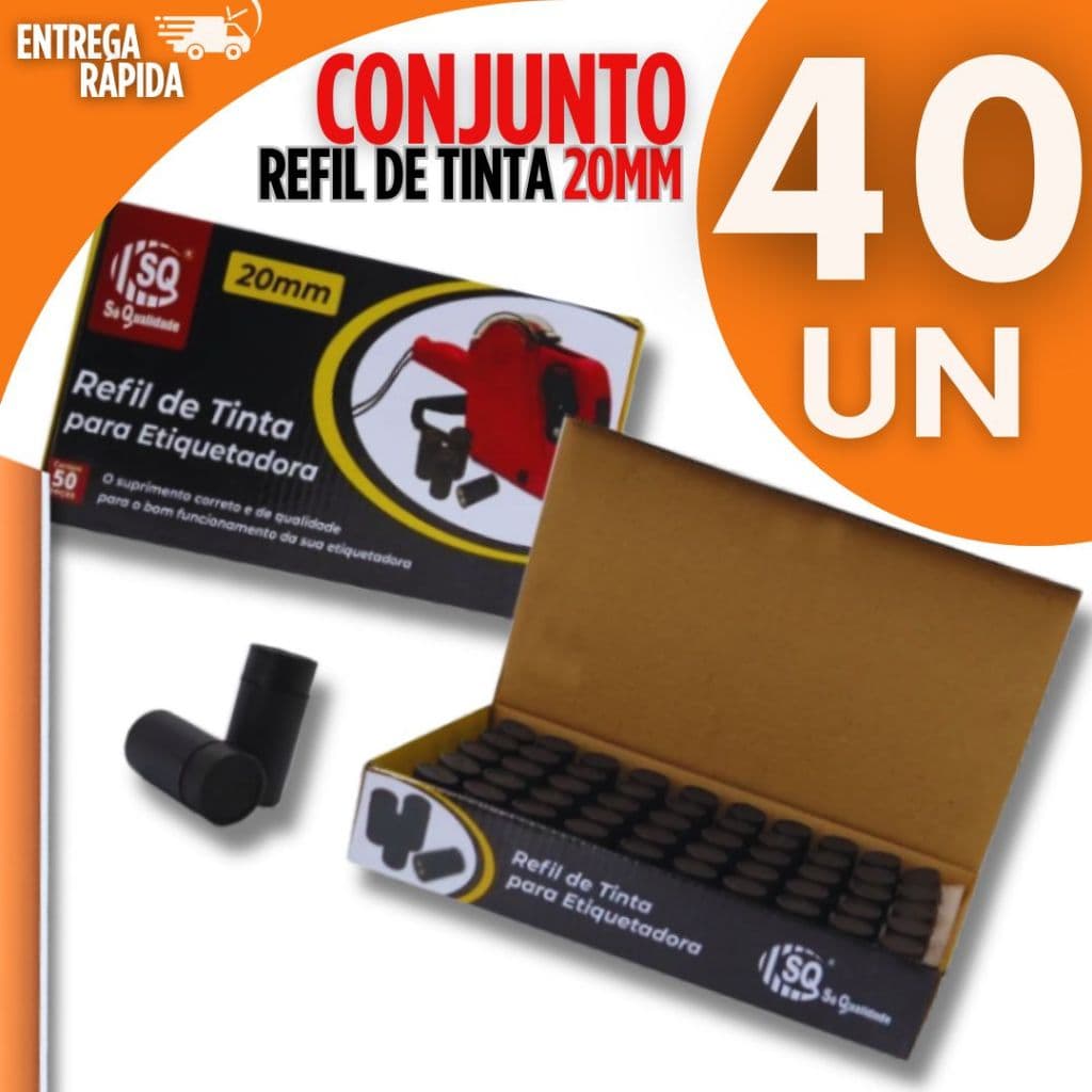 Kit 40 Refil De Tinta Para Etiquetadora Tinteiro Rolete 20mm Precificadora De Preço Manual Universal