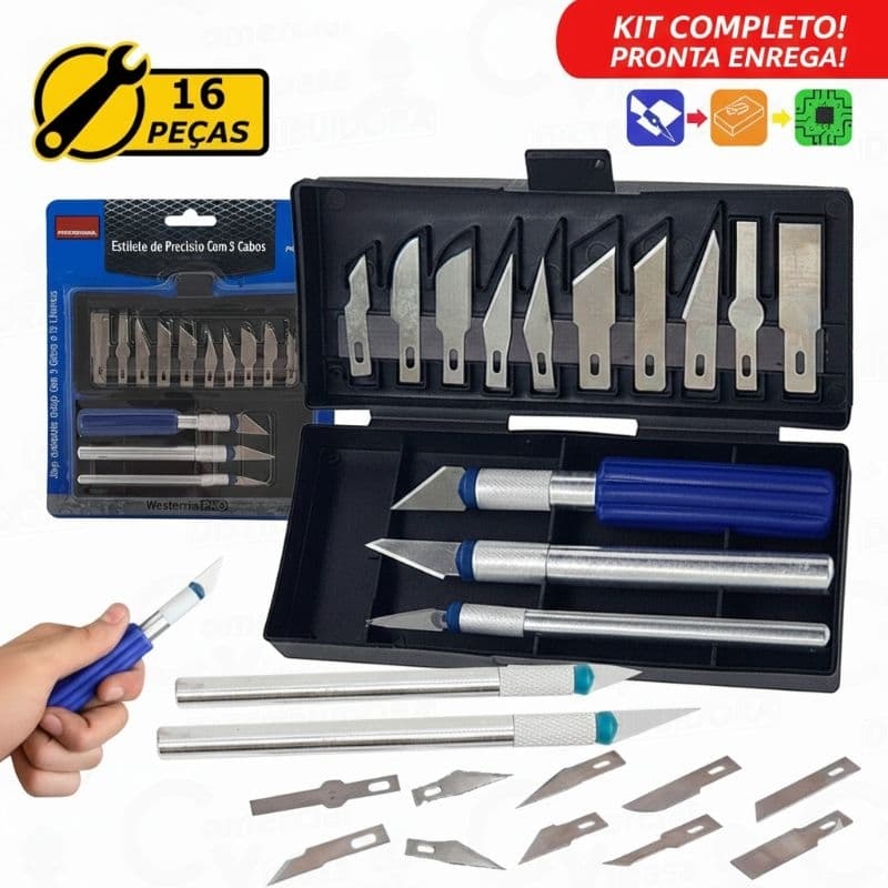Kit Jogo De Estilete De Precisão Profissional 16 Peças Western - Hobby