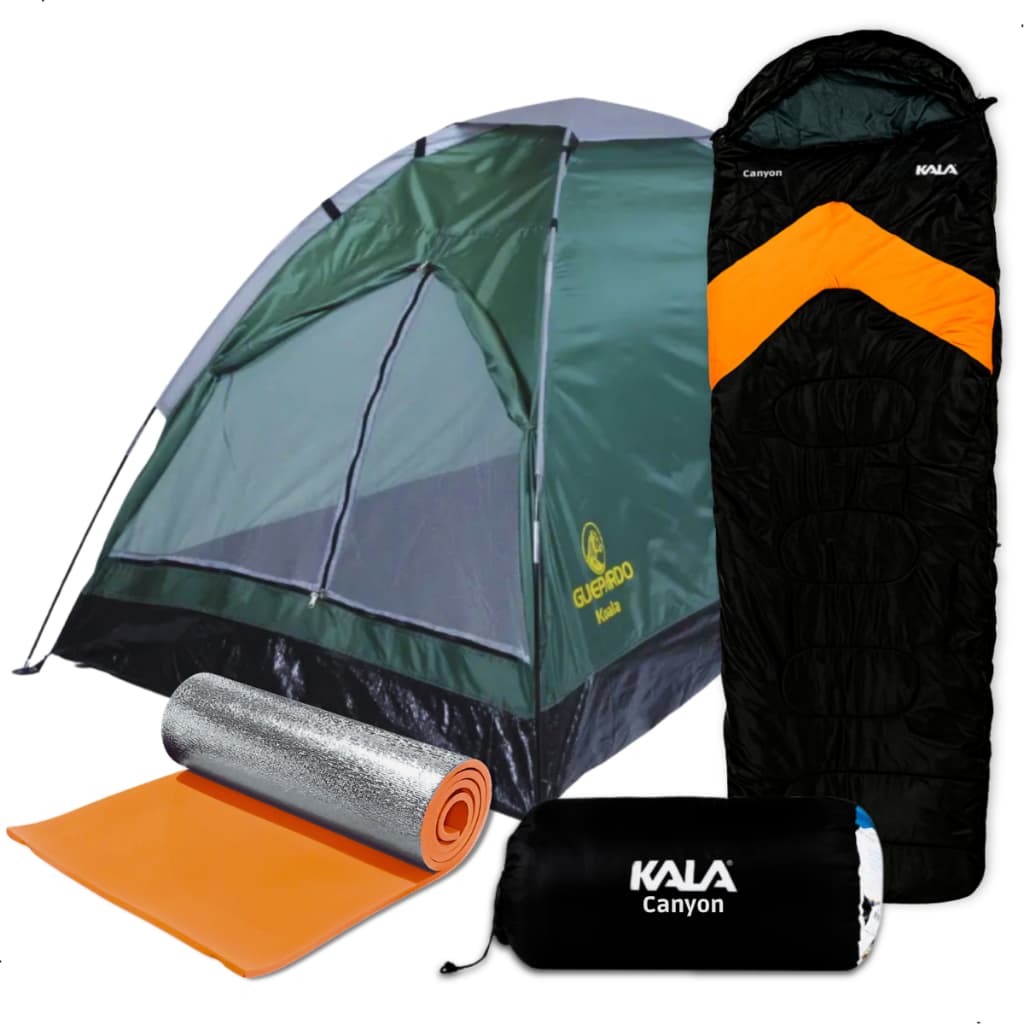 Kit 3pçs Acampamentos Retiro Barraca 2 Pessoas e 1 Saco Dormir + 1 Isolante Termico Aluminizado