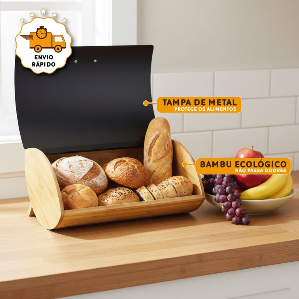 Porta Pão Forma Francês Bambu Retrátil Armazenador Tampa Metal Panetone Pão Caixa Organizadora Preta