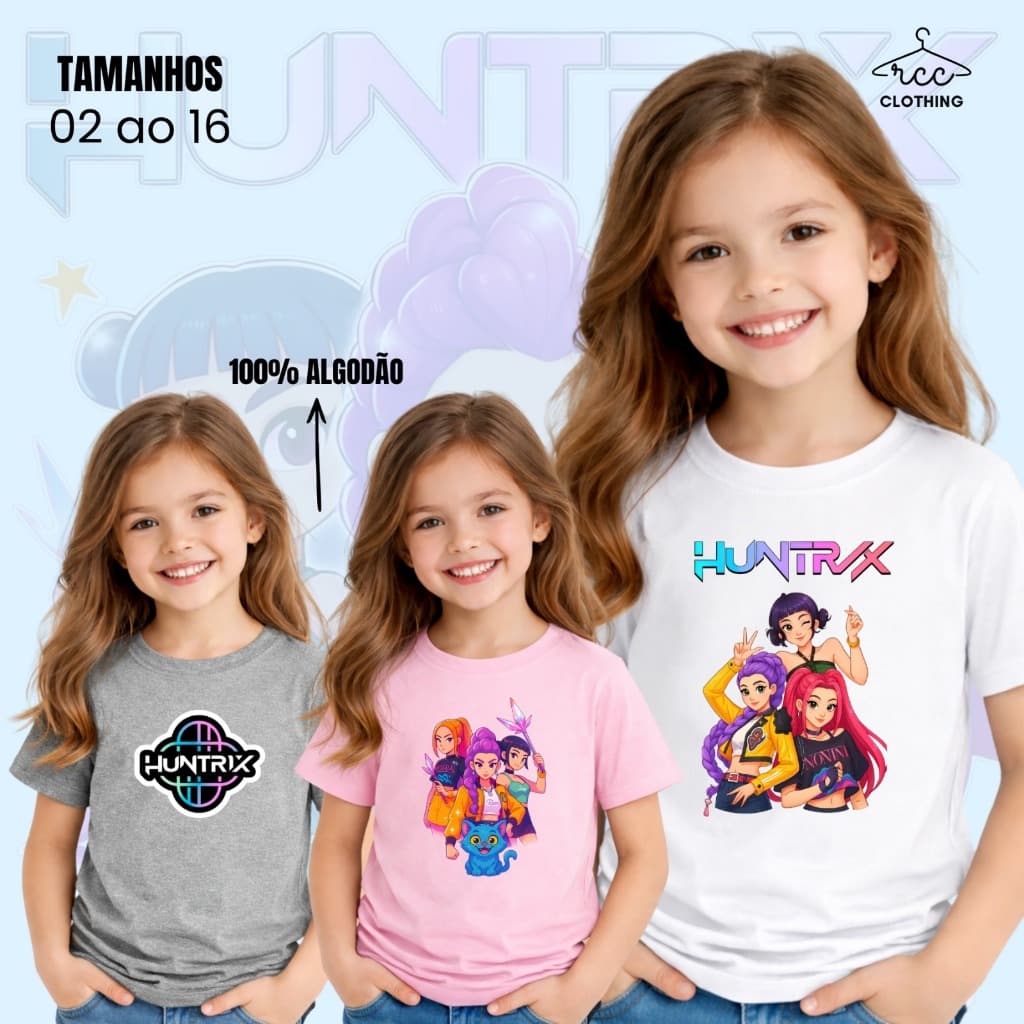 Camiseta Casual Huntrix Guerreiras Kpop Demon Blusinha Menino Menina