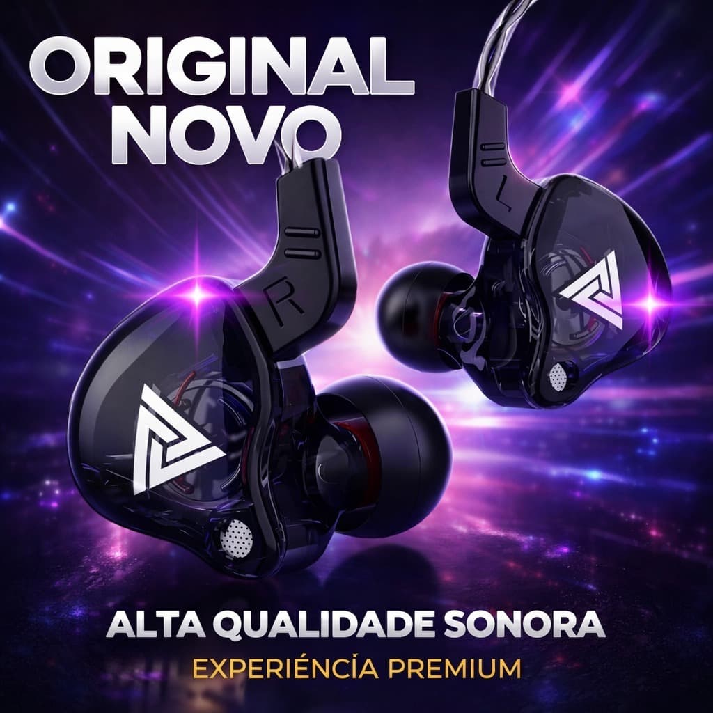 Fone de Ouvido In-Ear QKZ AK6 Cor Preto com Case Estojo  Case Estojo Phone Retorno de Palco
