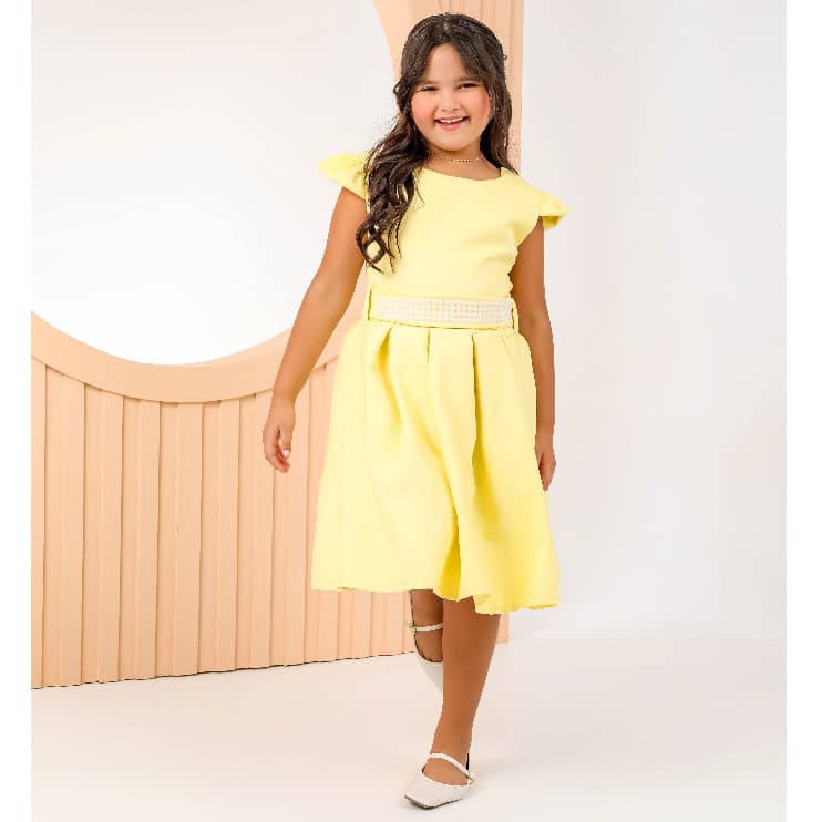 Vestido Com Cinto Perolado Moda Infantil Luxo Ensaio New Natal Ano Novo Barbie Menina Presente Festa