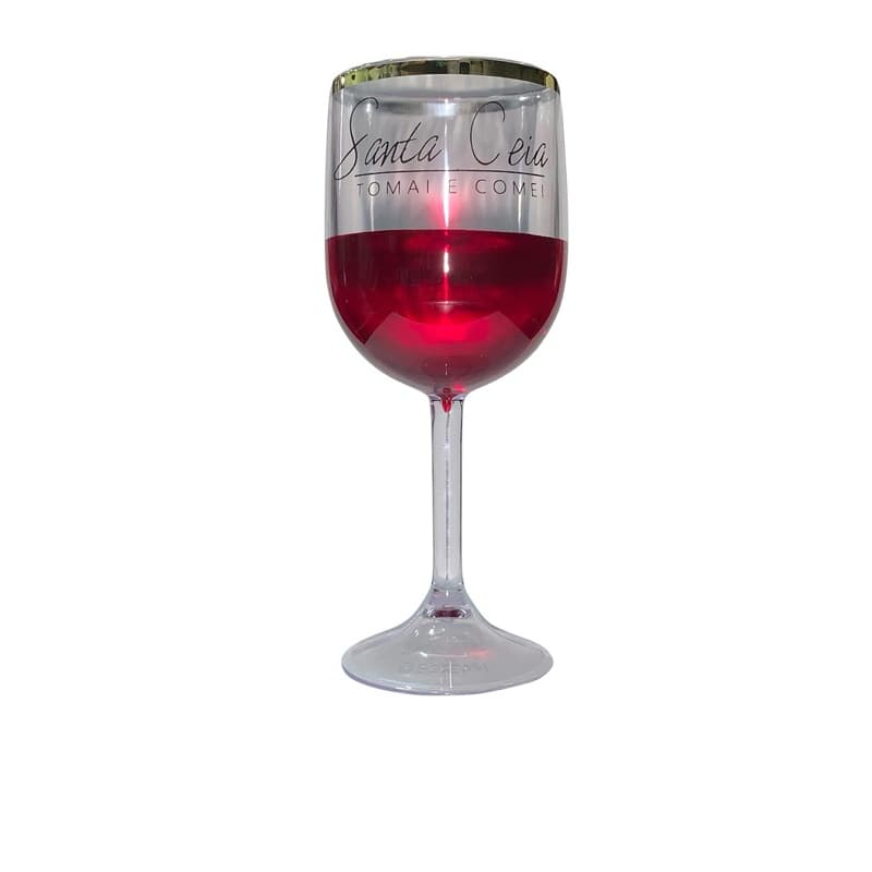 Taça plástica ceia do senhor- taça vinho-290ml- borda dourada