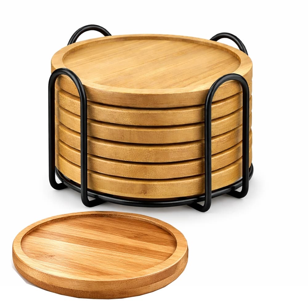 Porta Copo Bambu Redondo com Suporte de Ferro 6 Unidades