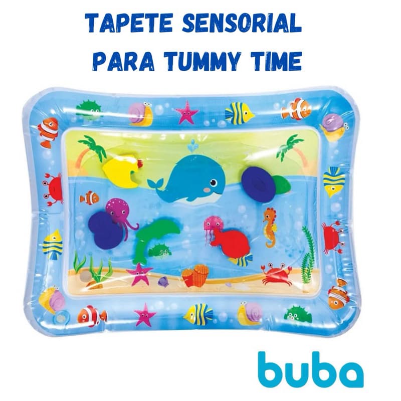 Tapete de Atividades com Água Sensorial e Interativo inflável Tummy Time - Buba