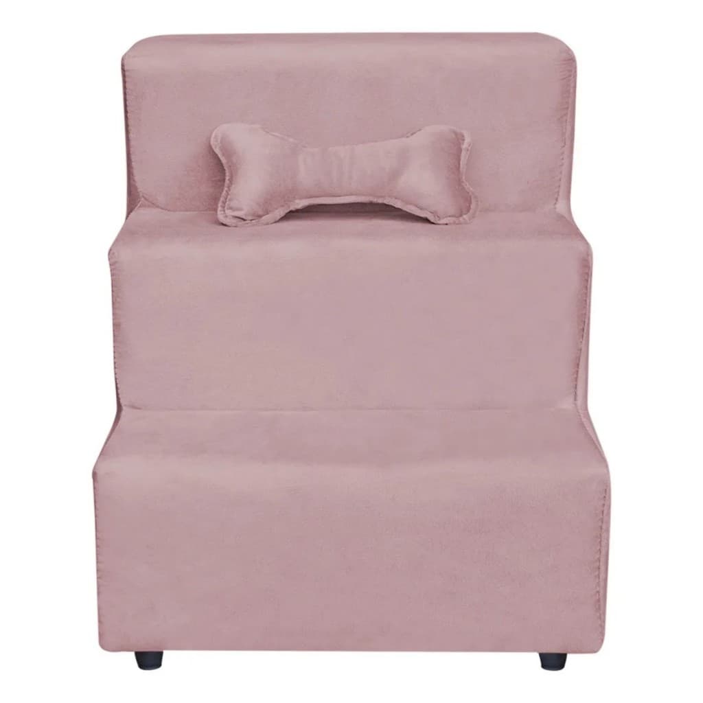 Escada Escadinha Para Pet 3 Degraus Osso Cor Rose Veludo
