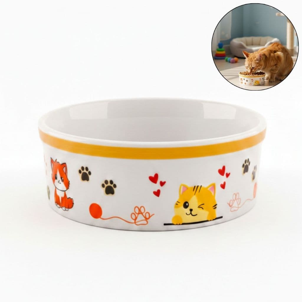 Comedouro para Gatos de Porcelana Elegante e Durável Ideal para Seu Pet 600ml