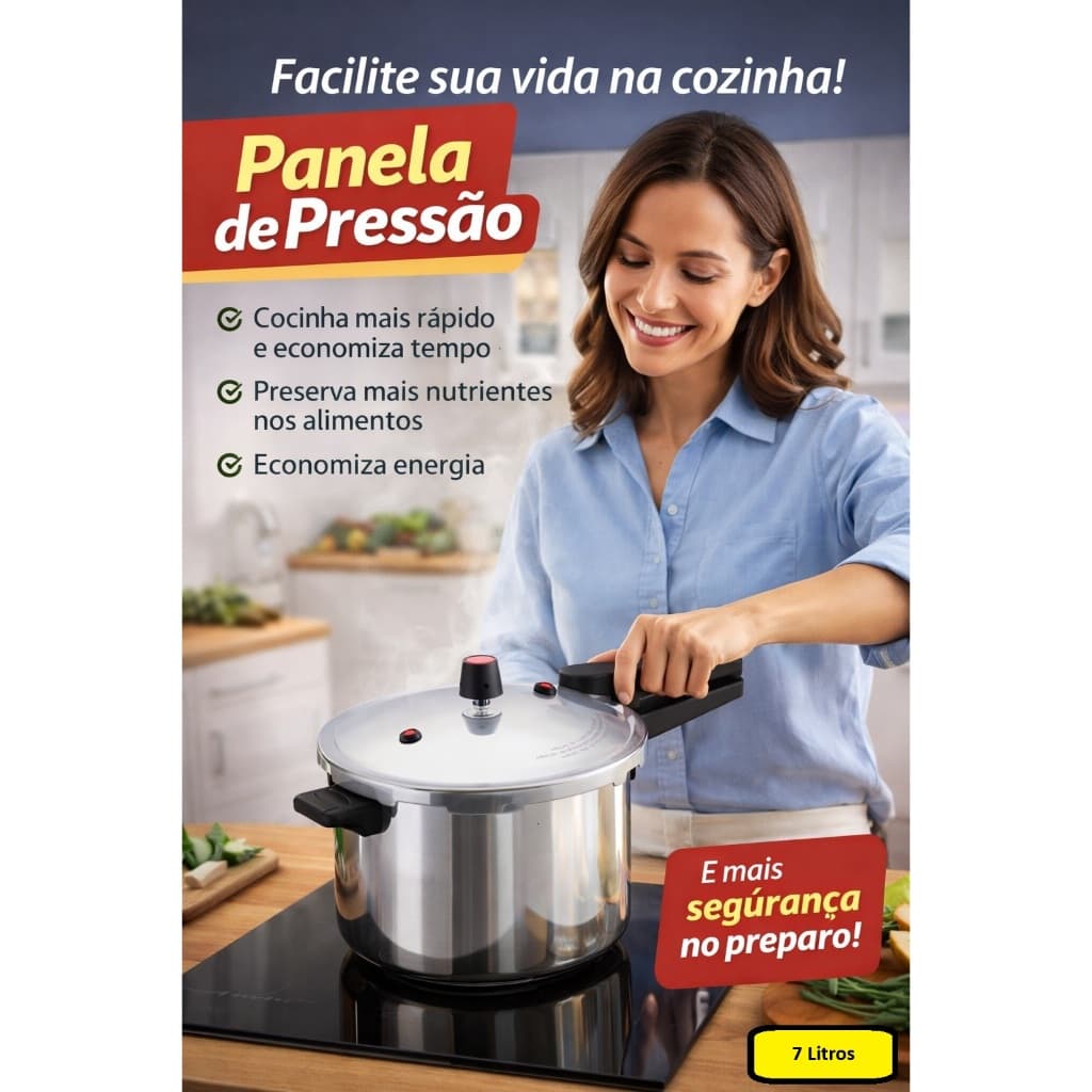 Panela de Pressão 7 Litros Fechamento Externo Super Resistente Alta Capacidade Segura Cozimento