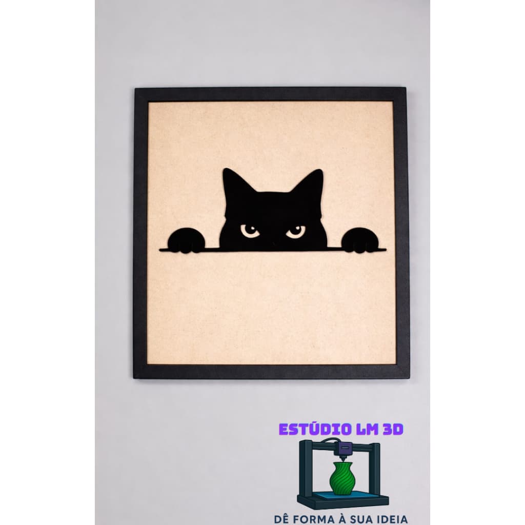 🐾 Quadro Decorativo com imagem de PET/ Gato/ Cat – MDF 3mm com Moldura | Arte Minimalista em Impressão 3D