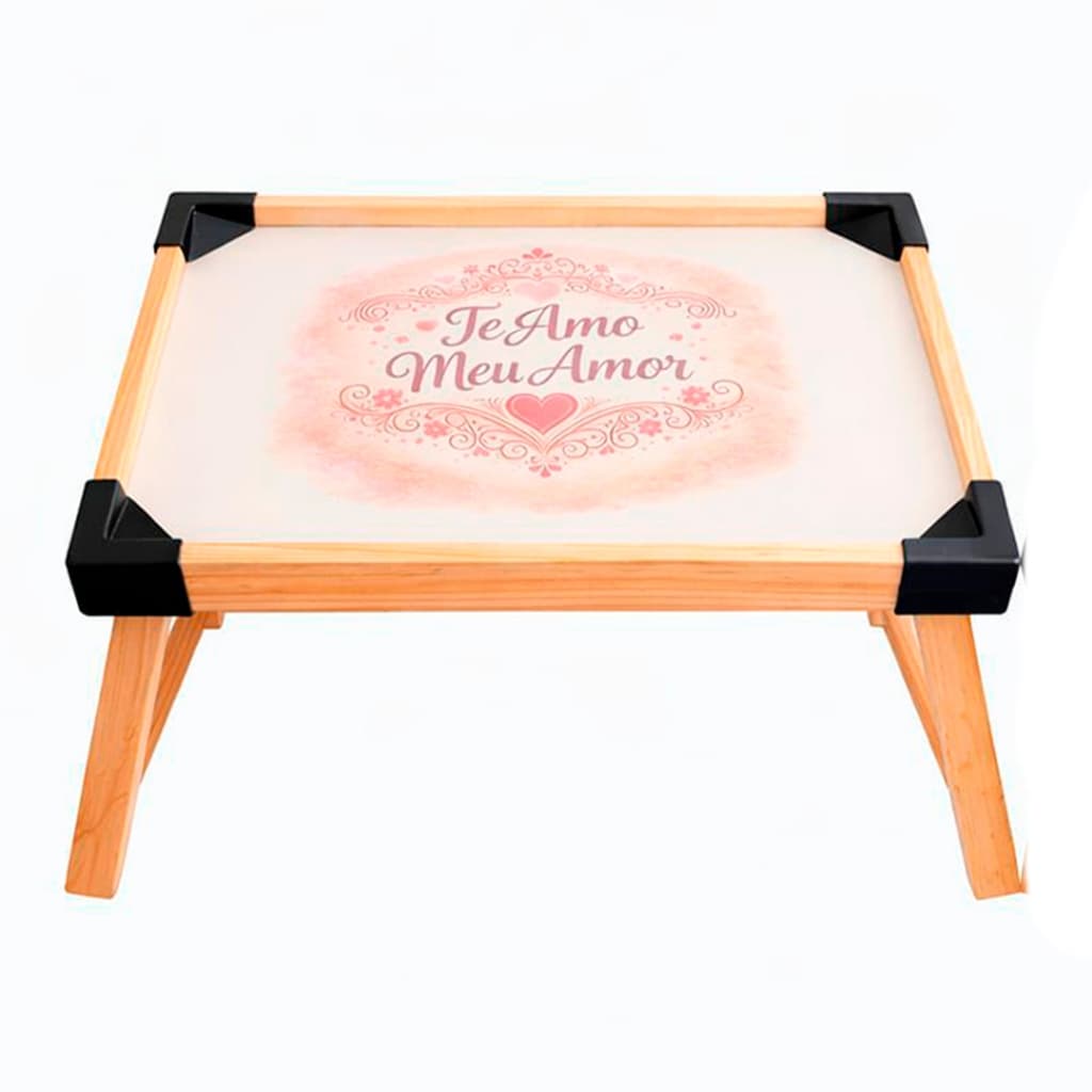 OFERTA 9.9 Mesinha com Pés de Madeira Personalizada "Te Amo meu Amor" Café da manhã Natural, Dobrável