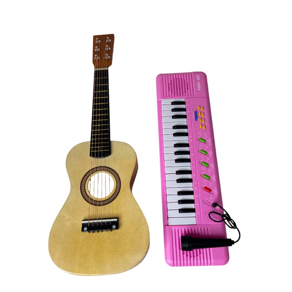 Kit Musical Piano Teclado + Mini Violão Infantil Menina Rosa