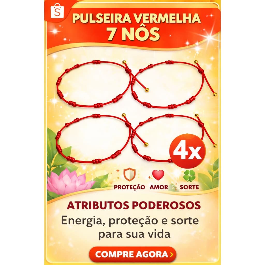 Título: Kit 4x Pulseira Vermelha 7 Nós Kabbalah Original – Proteção, Amor, Sorte e Prosperidade | Amuleto Ajustável da S