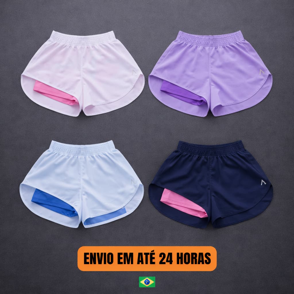 Short Duplo Fitness Premium Feminino Cintura Alta Academia Corrida Anti Transparência Super Conforto