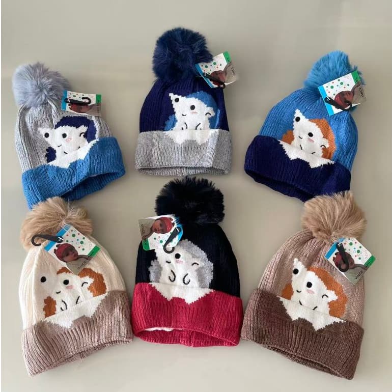 Touca Infantil Masculina de Inverno com Pompom Estampa Personagem Quente