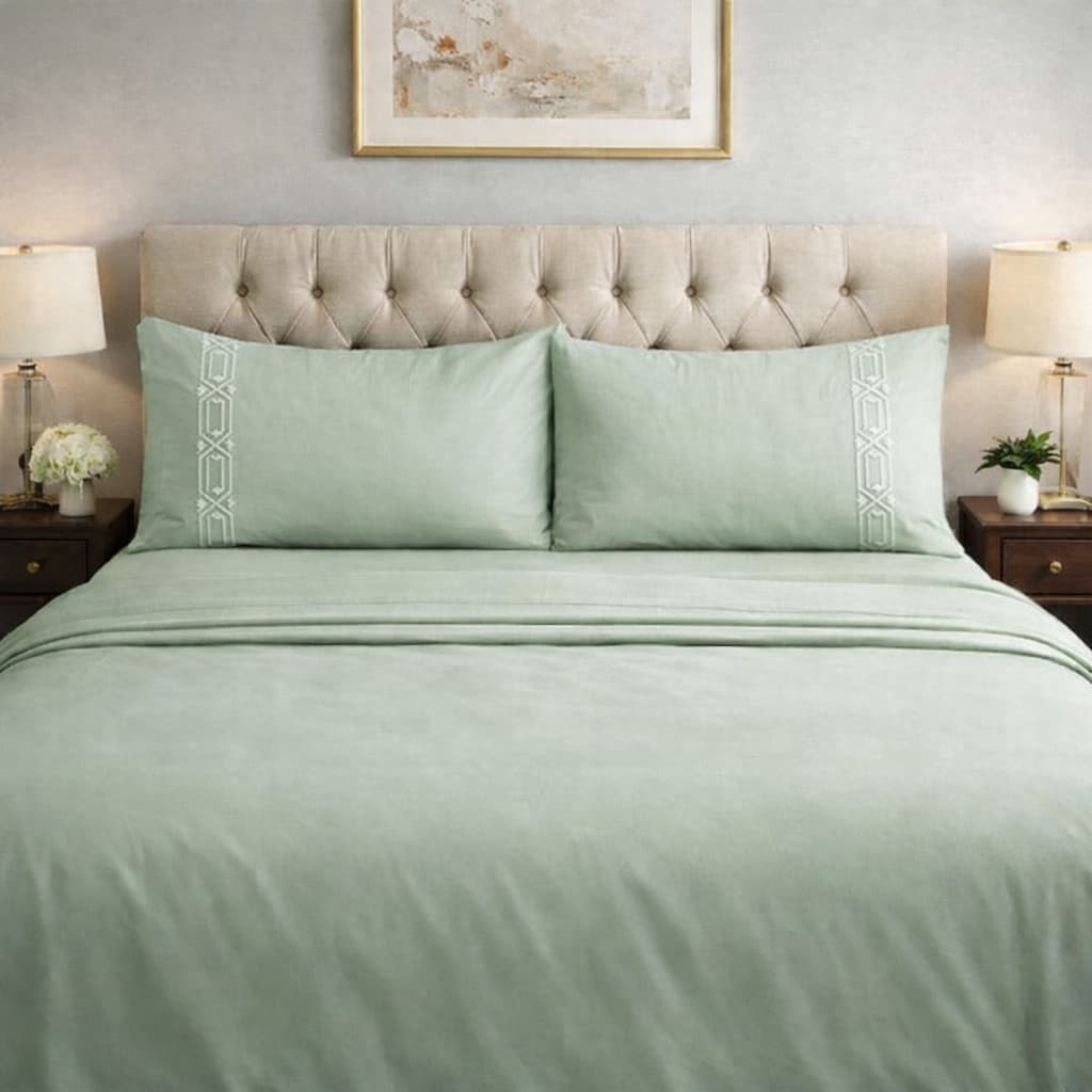 JODO DE LENÇOL BOUTISSU KING SIZE 3000 FIOS LUXO 4 PEÇAS COM DETALHE NAS FRONHAS