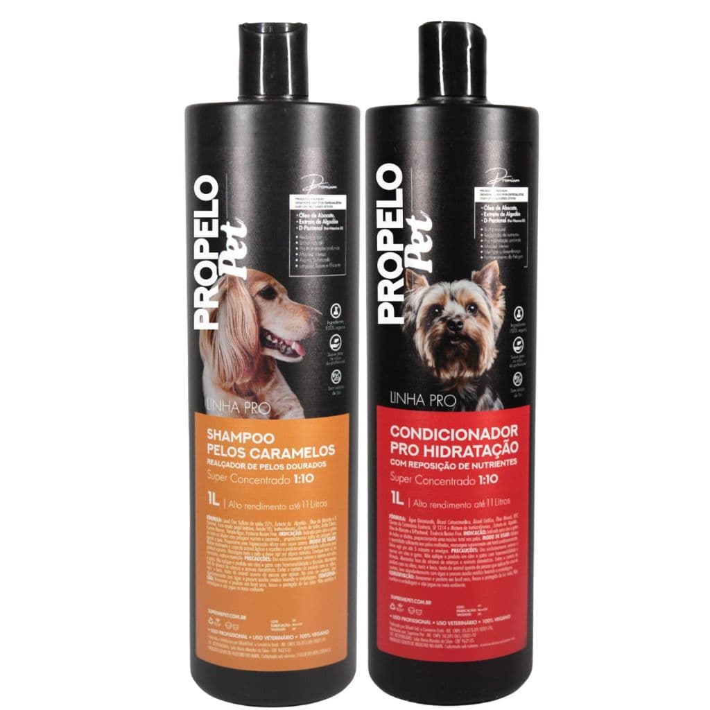 KIT Shampoo Pet Pelos Caramelos Golden e Labrador + Condicionador Pet 1L 1:10