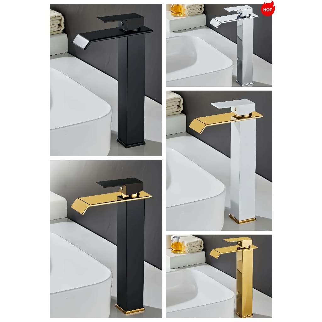 [ Torneira Banheiro ] Cuba Alta Cascata Inox Bancada Metal  Acabamento Brilhante - 30CM