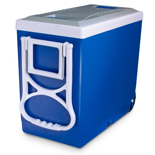 Caixa Térmica Cooler 32 Litros De Plástico Azul Preto Com Rodinhas E Puxador Multiuso Piscina Praia