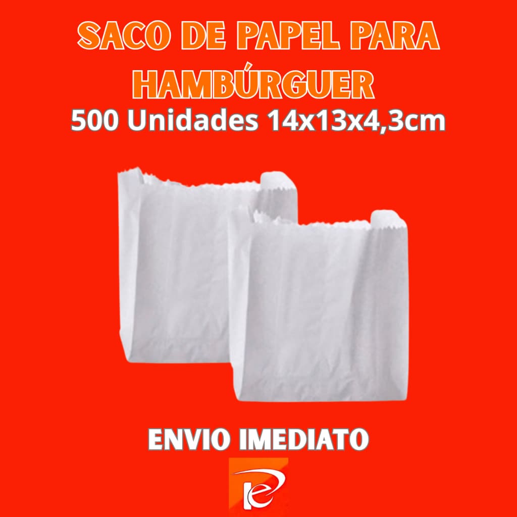 Saco de Papel para Hambúrguer com 500 Unidades 14x13x4,3cm Ideal para Lanches e Delivery