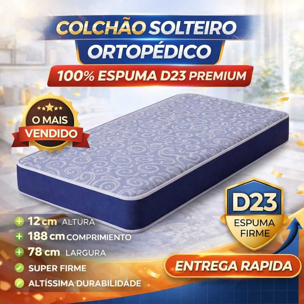 COLCHÃO ORTOPÉDICO SOLTEIRO D23 12A– 100% ESPUMA | FIRME E RESISTENTE