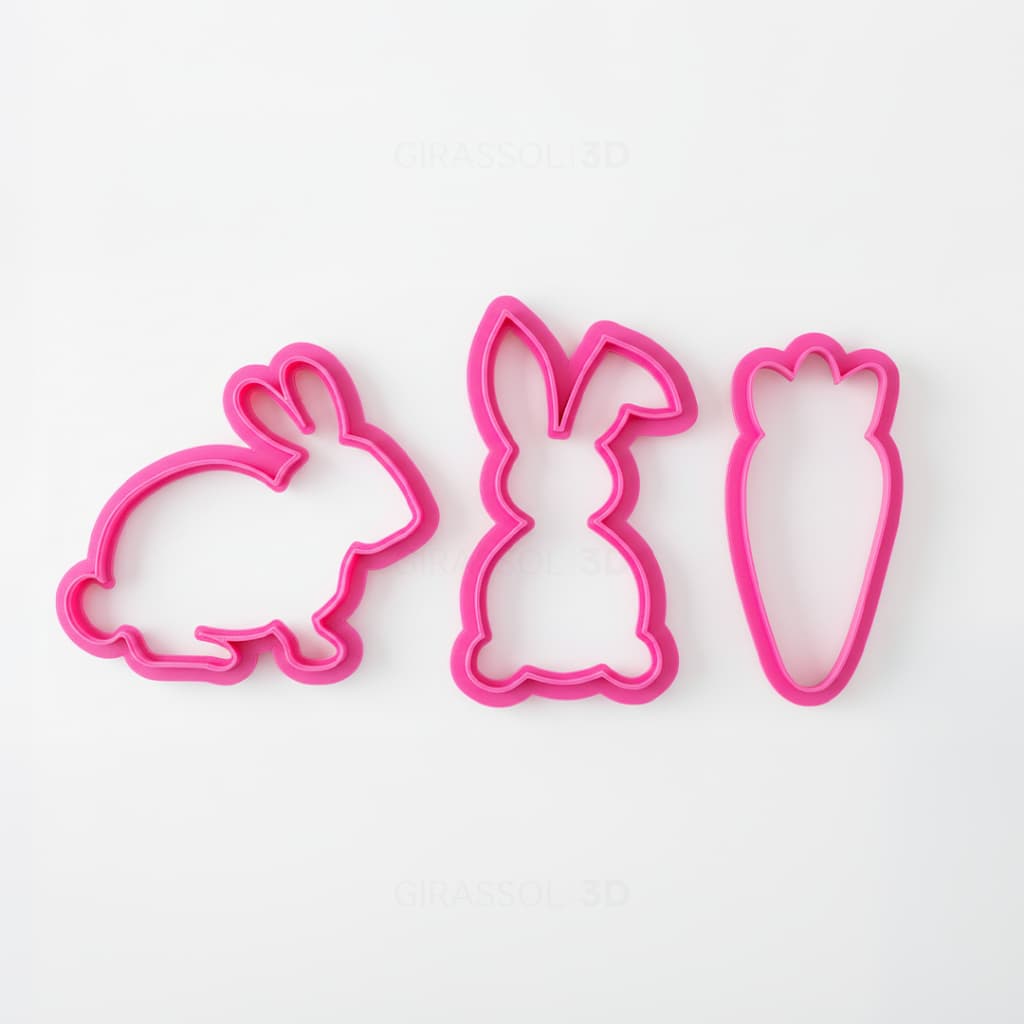 Kit C/3 Cortadores de Biscoito Cortador Infantil para Bolo Cookies Massinhas Coelhos e Cenoura - Grande