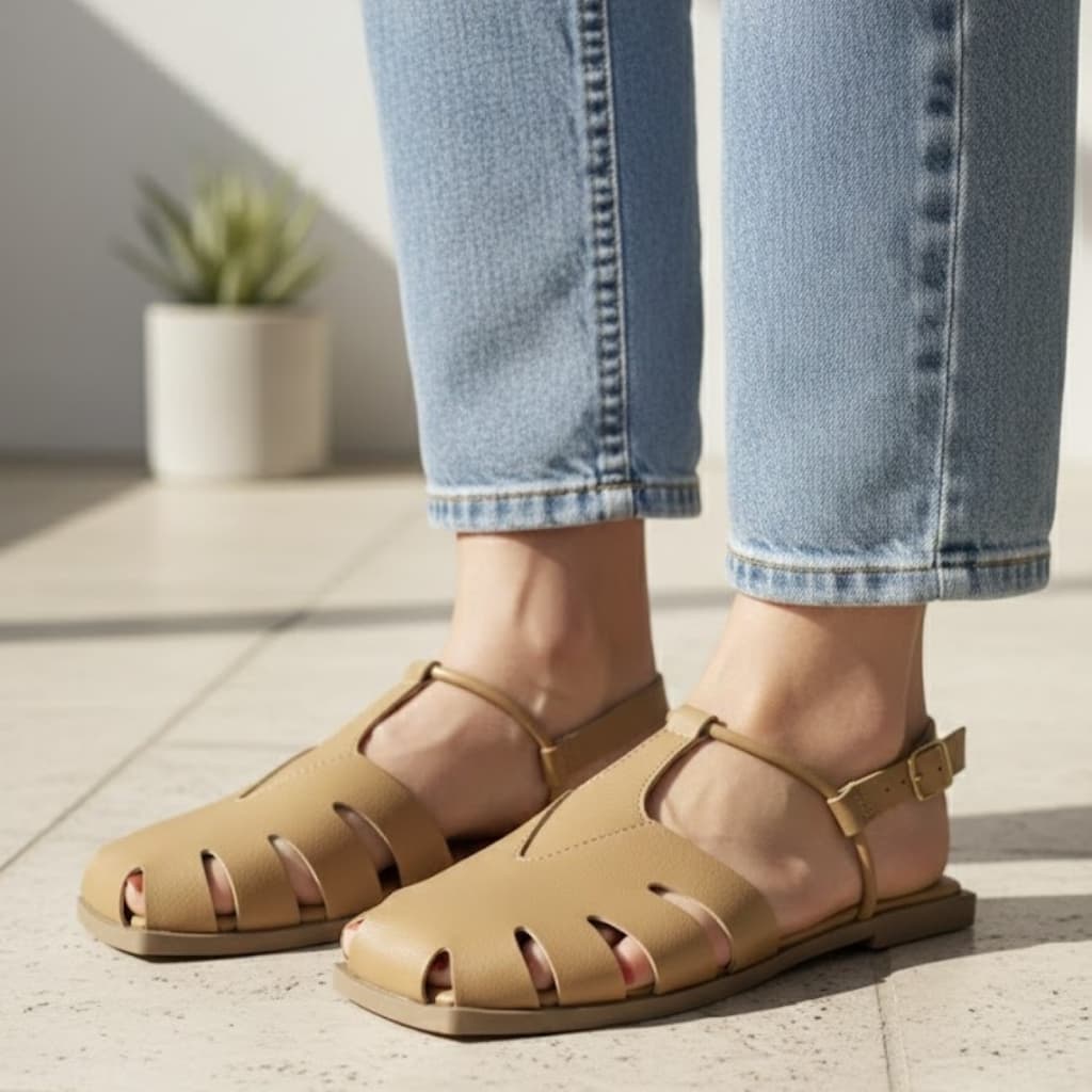 Sandália Feminina Fechada Rasteirinha Confortável Rasteira da Moda com Fivela Ref. 034/10