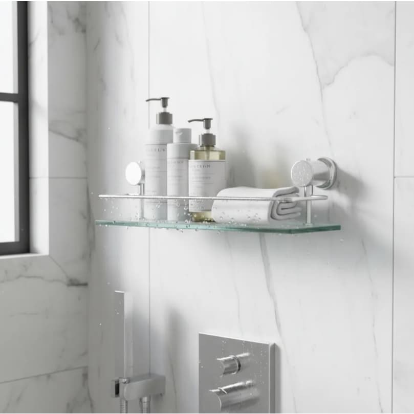 Porta Shampoo reto luxo Vidro (6mm) 40x10 Luxo Para Banheiro