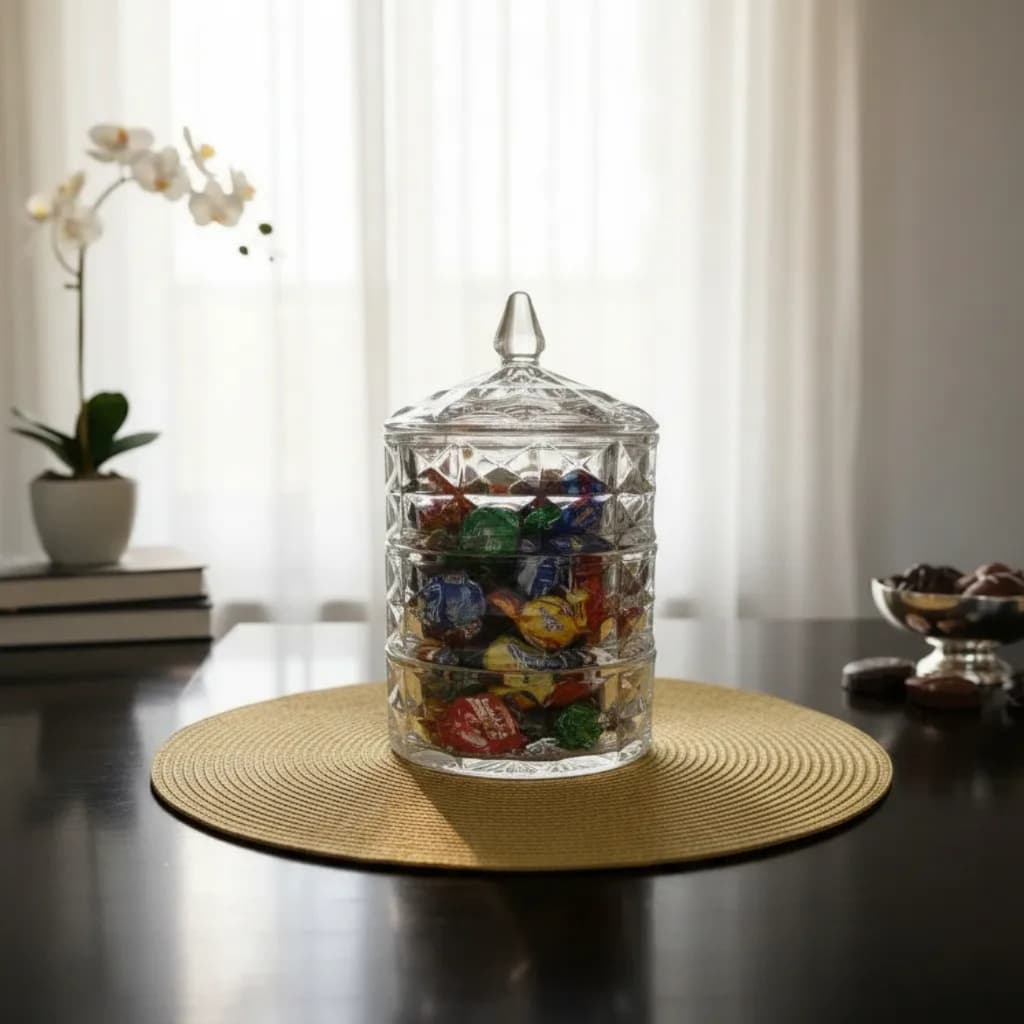 Bomboniere de Cristal 3 Andares com Tampa | Porta Doces Luxo Decorativo