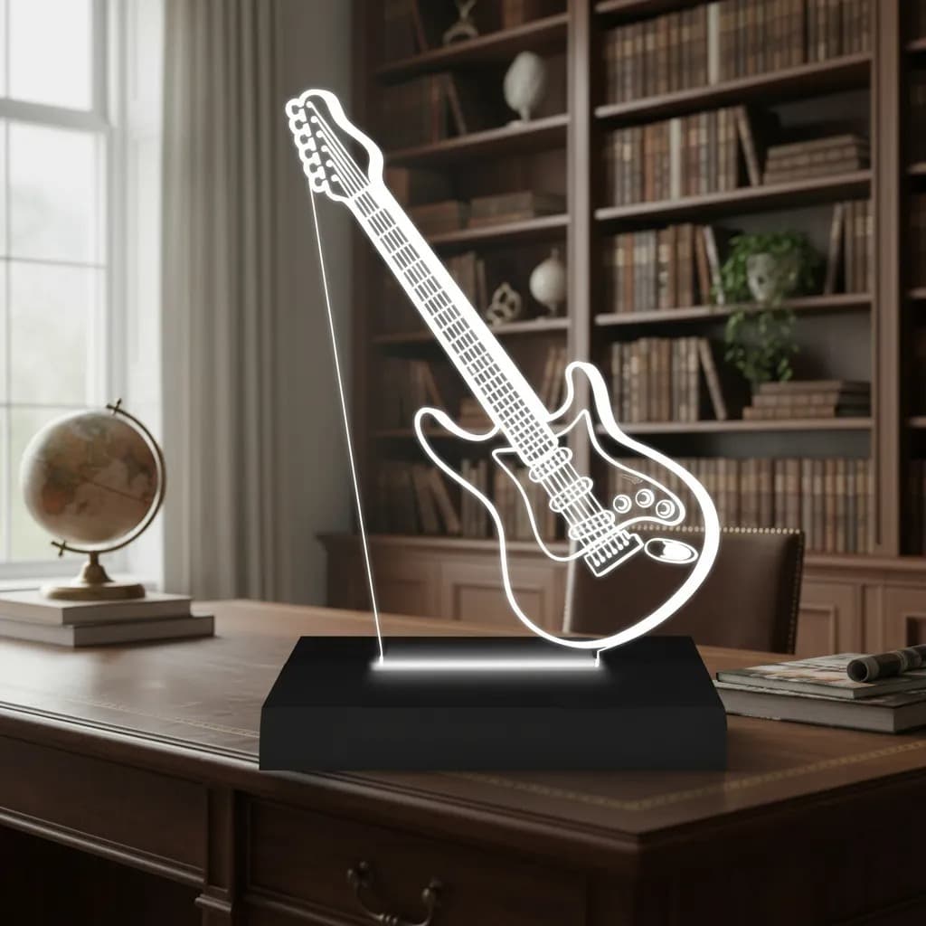 Luminária Led 3d | Guitarra Musica Banda | Abajur Presente Criativo Decoração