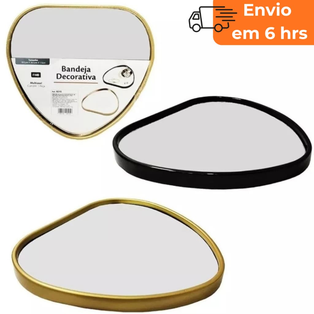 Bandeja Decorativa Espelhada Retangular Coração Marmorizada Luxo
