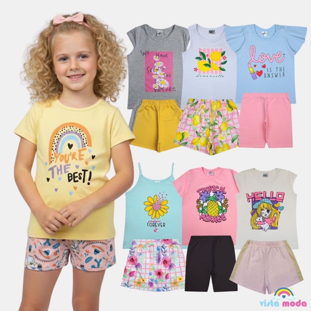 Kit 6 Peças Sortidas Infantil Verão Menina 3 Conjuntos Feminino Juvenil