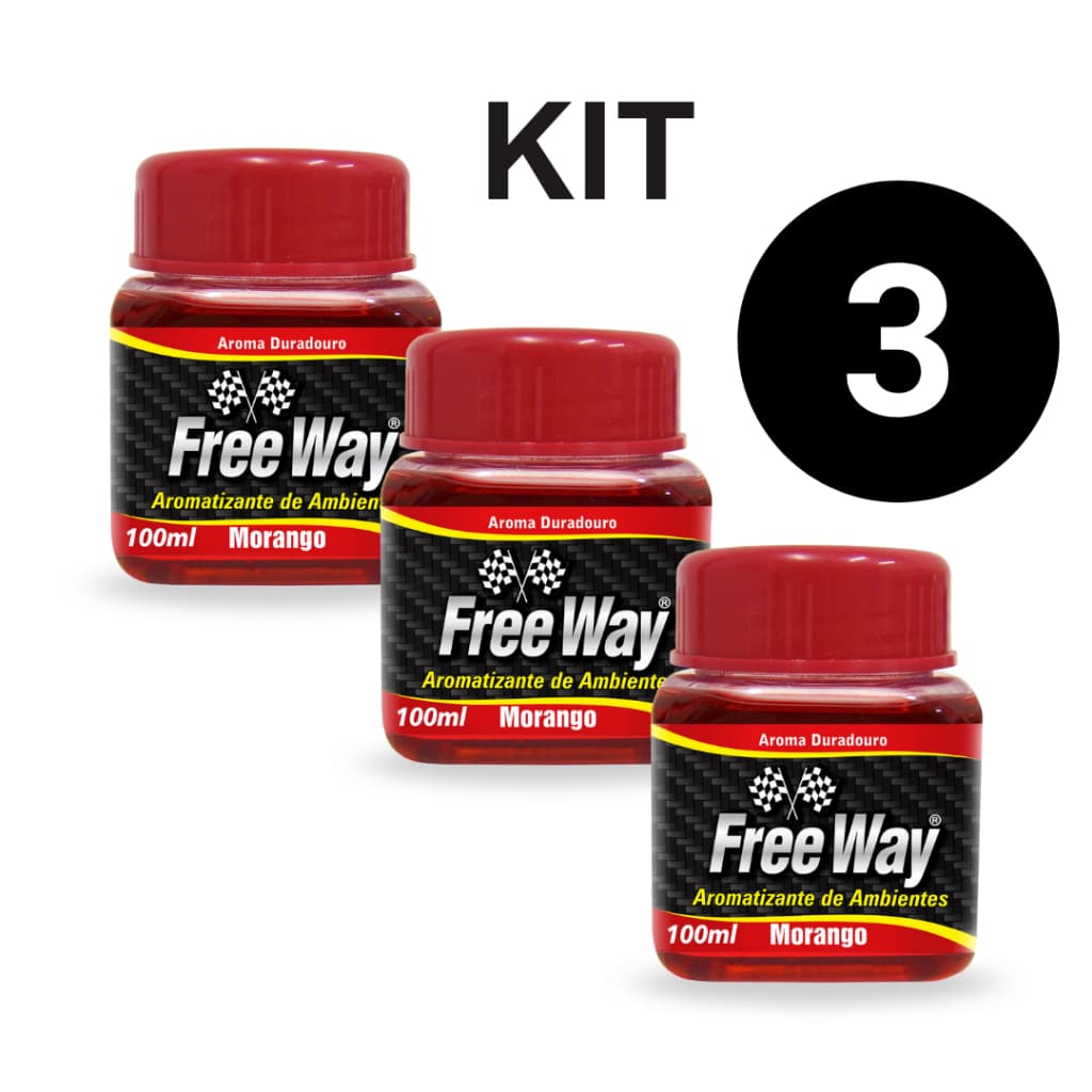 Kit 3 Aromatizante Automotivo Líquido Free Way – Morango - Cheirinho para Carro
