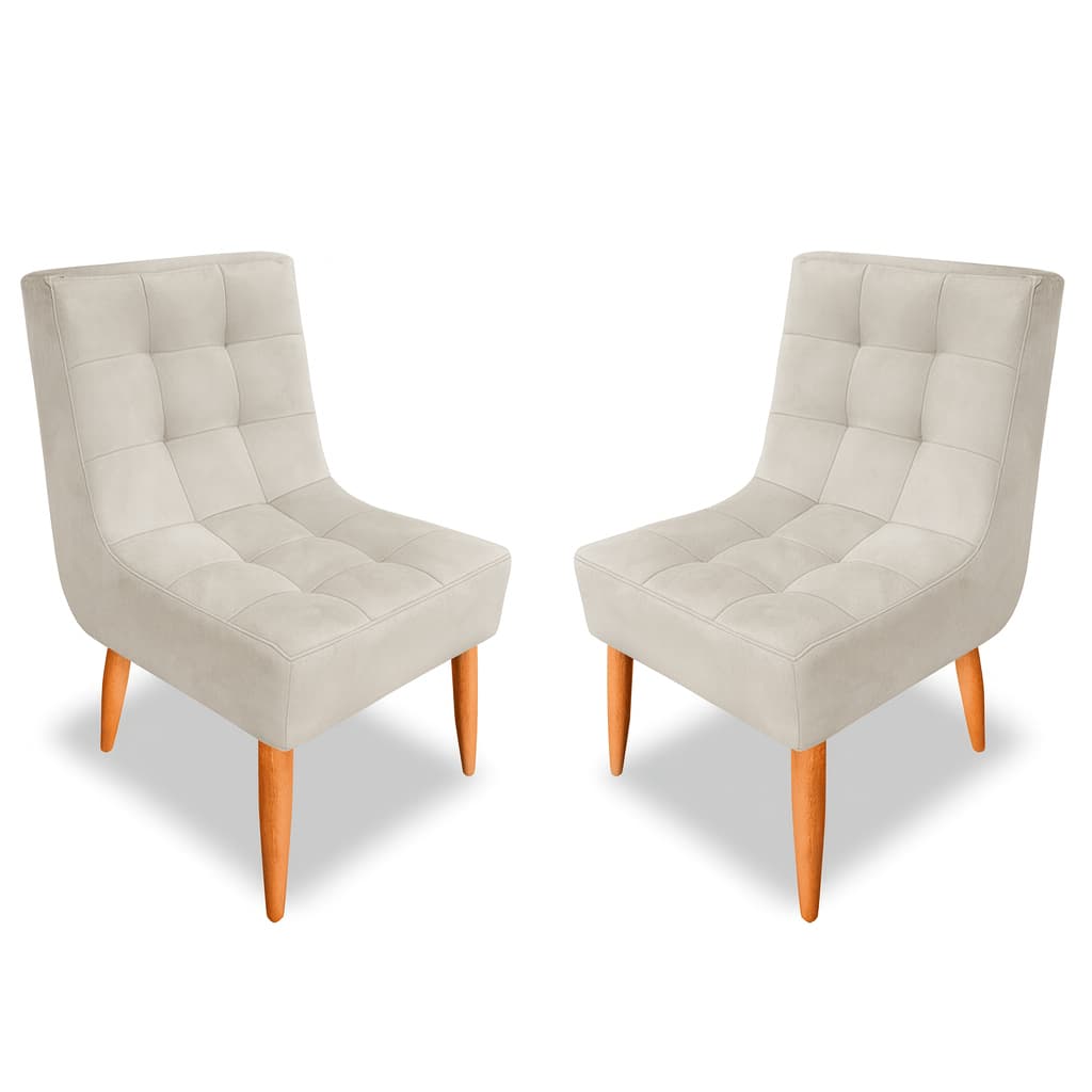 Cadeira Bege Kit 2 Unidades Trida Espuma D23 Tecido Suede Pés Palito
