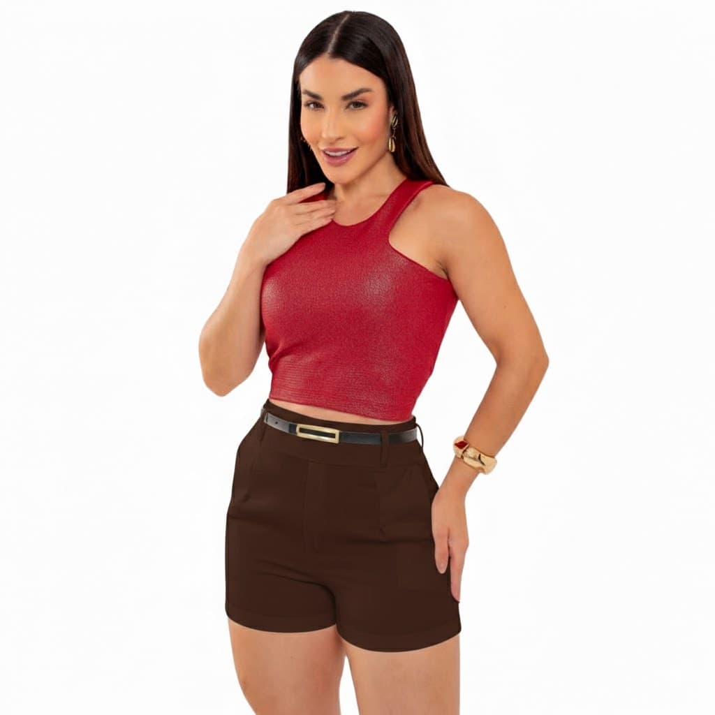 Short Feminino Alfaiataria Cintura alta Sem Cinto Moda Premium